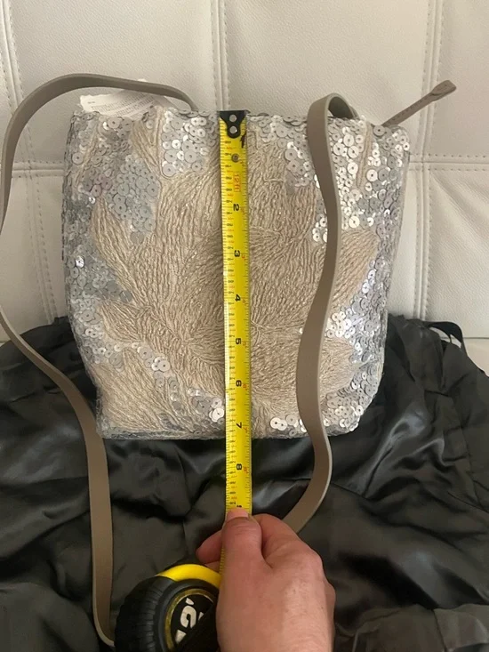 NWT Italy Brunello Cucinelli Sequined Embellished Silver Beige shoulder bag - Picture 7 of 12